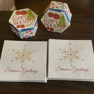Peppermint Festive Holiday Card Set with Gold Snowflake